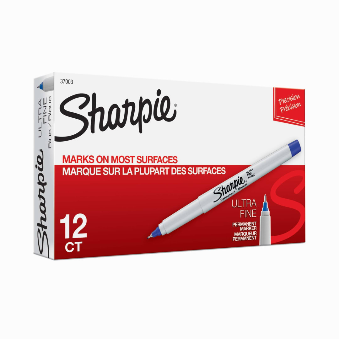 Sharpie® Permanent Markers, Ultra Fine Point, Blue, 12 Count