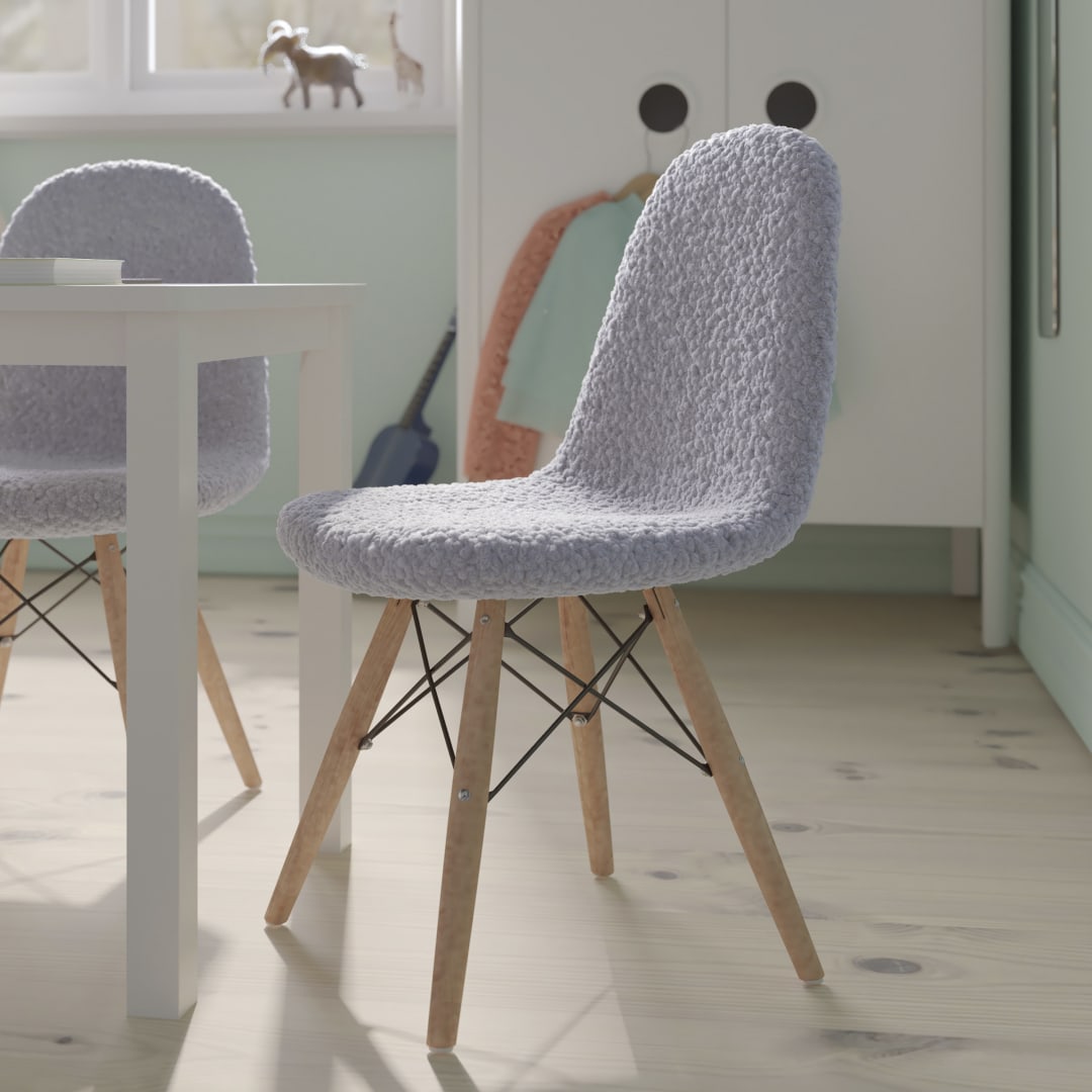 Zula Kid's Modern Padded Armless Faux Faux Shearling Accent Chair with Beechwood Legs in Gray