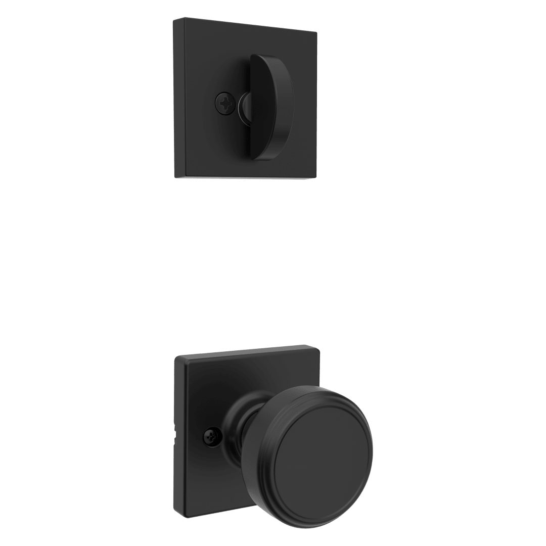 Single Cylinder Interior Pack w/ Square Rose Maven Knob for Weiser Handlesets in Matte Black