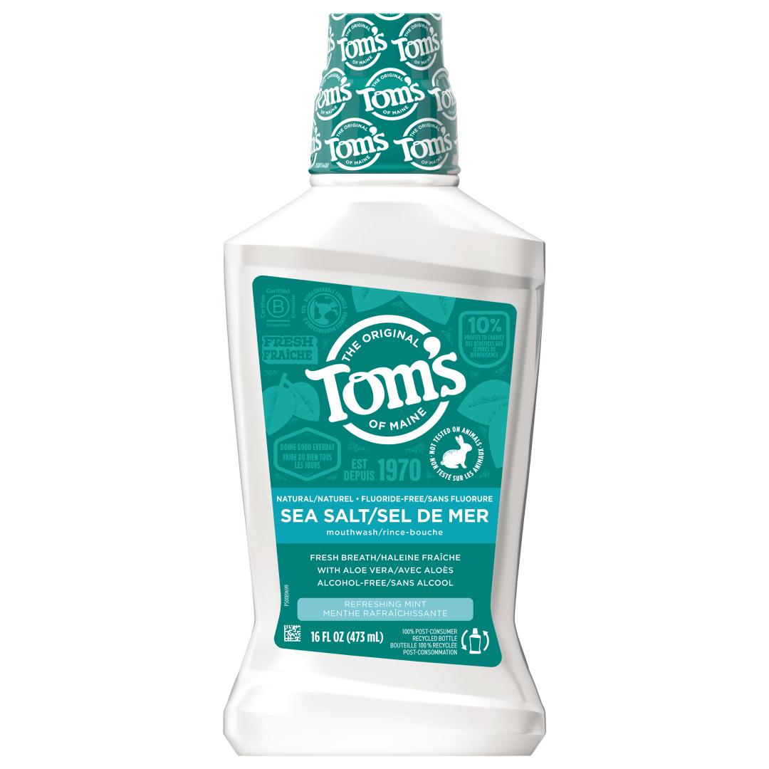 Tom's of Maine Sea Salt Natural Alcohol-Free Mouthwash, Refreshing Mint, 16 oz. 6-Pack