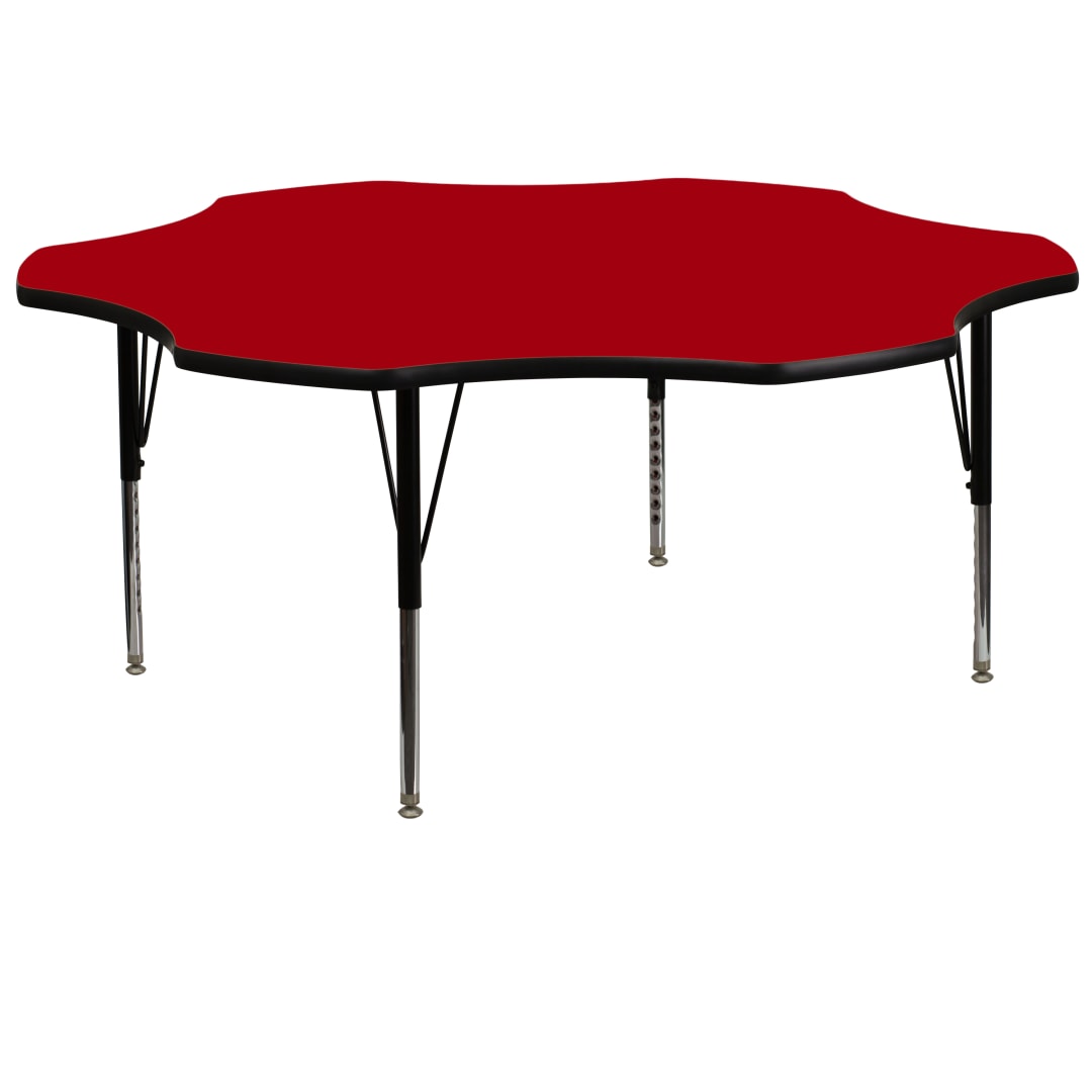 Wren 60'' Flower Red Thermal Laminate Activity Table - Height Adjustable Short Legs