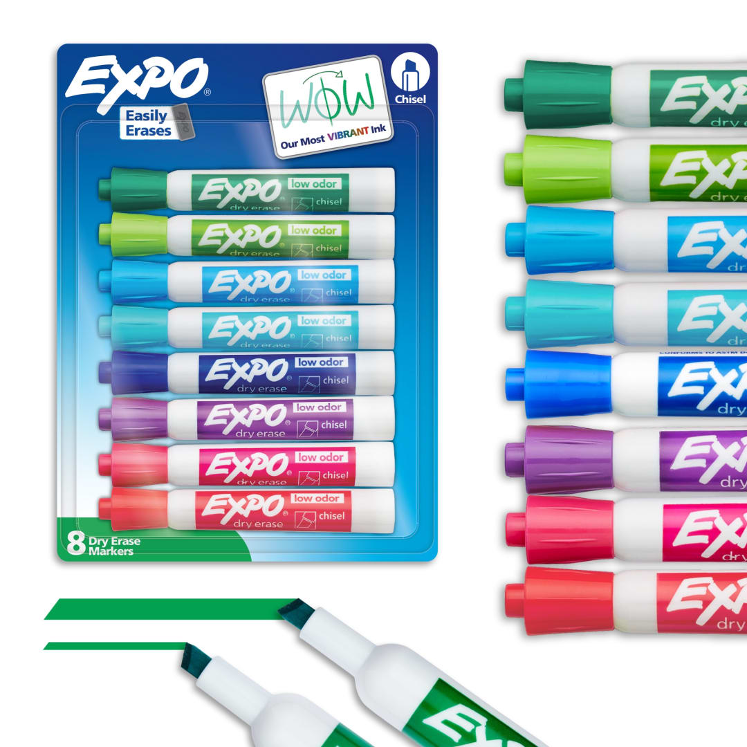 EXPO Dry Erase Markers, Low Odor Ink, Assorted Colors, Chisel Tip, 8 Count
