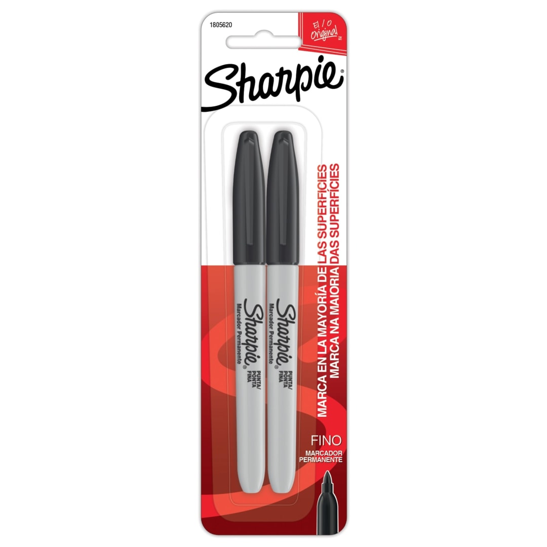 Sharpie® Permanent Markers, Fine Point, Black, 2 Count