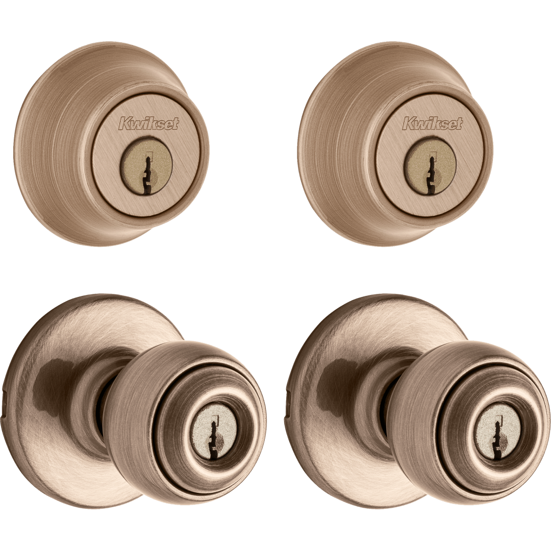 242 Polo Keyed Entry Knob and Single Cylinder Project Pack in Antique Brass