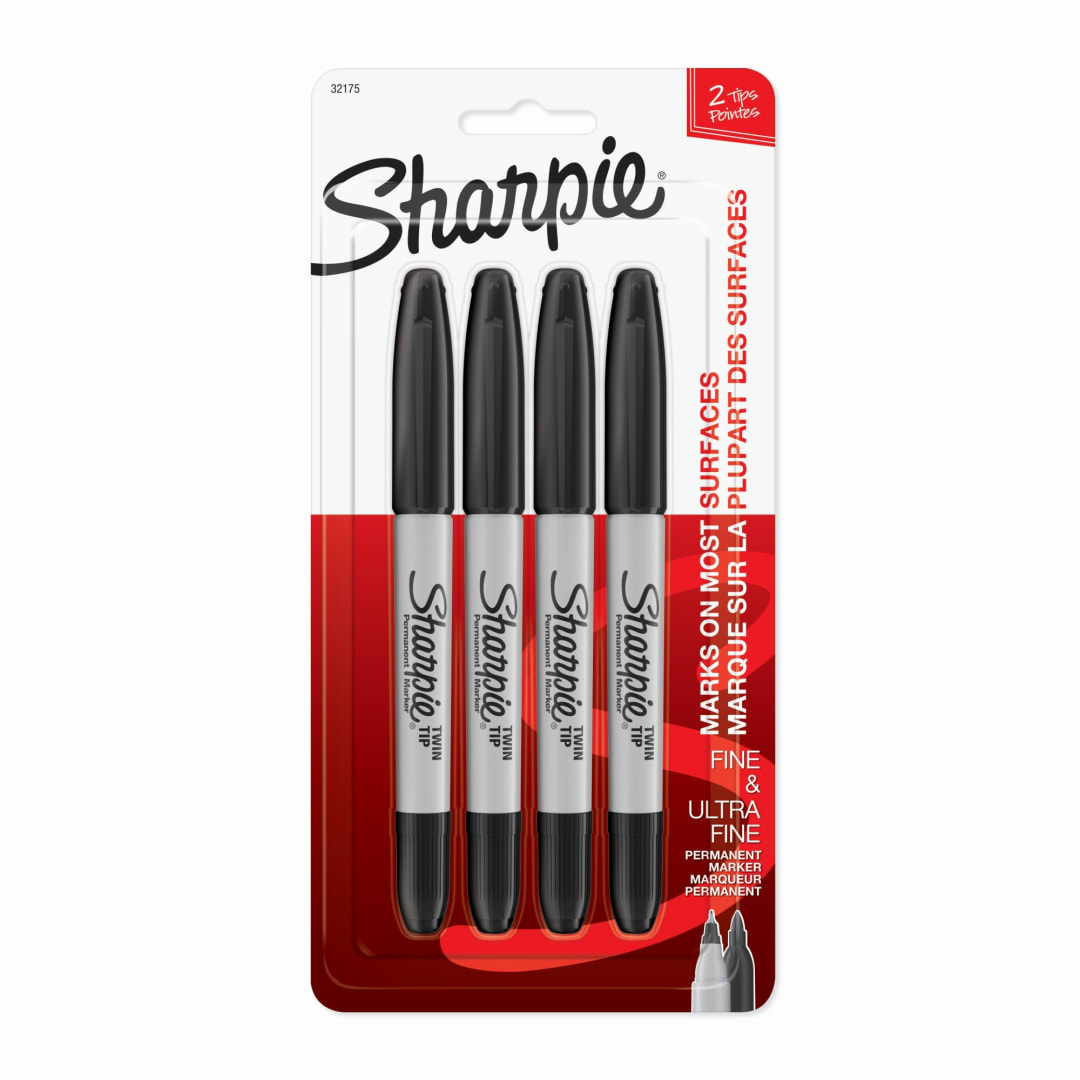 Sharpie® Twin Tip Permanent Markers, Fine and Ultra Fine, Black, 4 Count