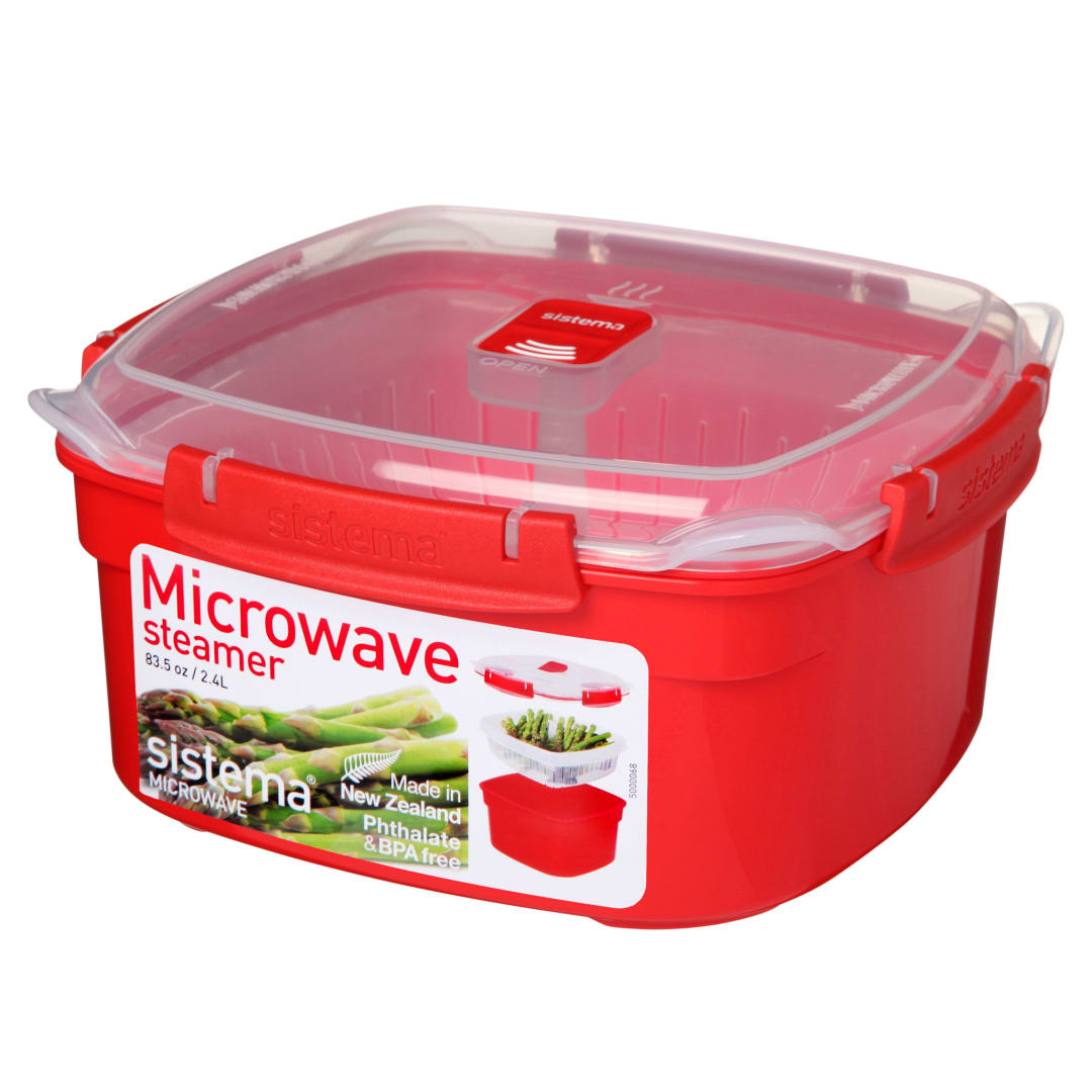 Sistema Microwave vaporera para microondas con cesta vaporera extraíble | 2,4 l | Rojo/Transparente