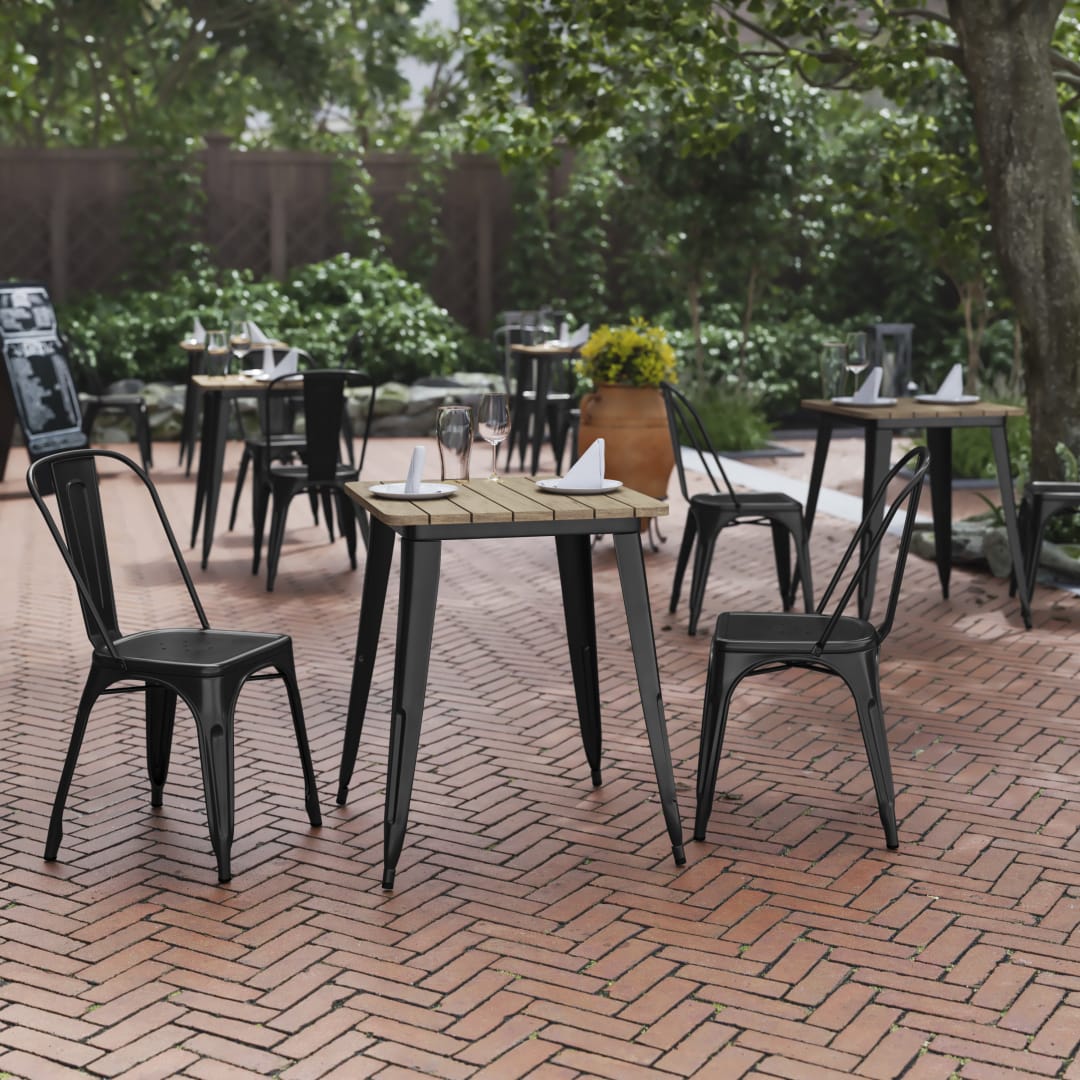 Declan Commercial Grade Indoor/Outdoor Dining Table, 23.75" Square All Weather Brown Poly Resin Top with Black Steel Base