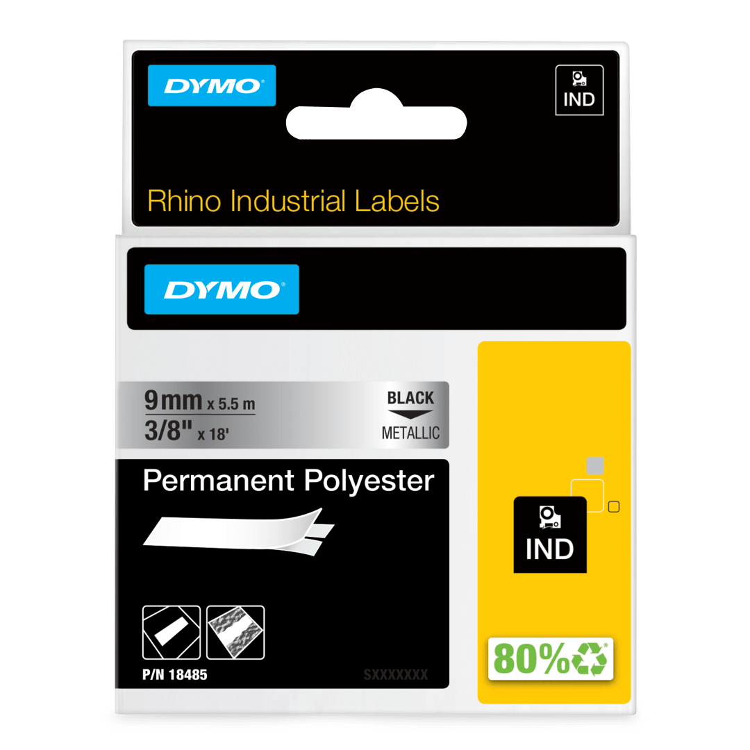 RHINO 3/8" METAL PERM POLY LABELS- 9MM