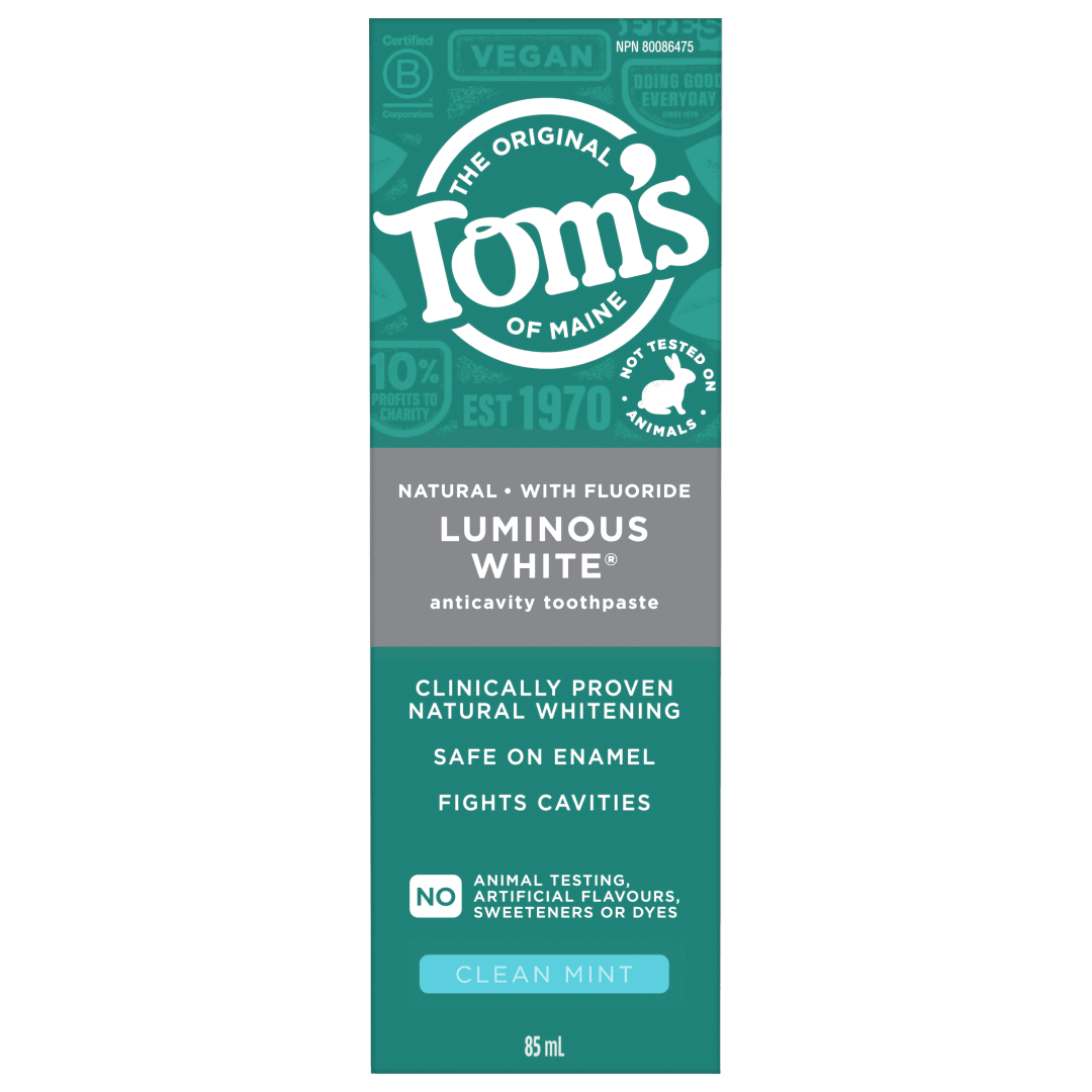 Tom’s of Maine Luminous White Natural Whitening Toothpaste with Fluoride, Clean Mint, 85mL