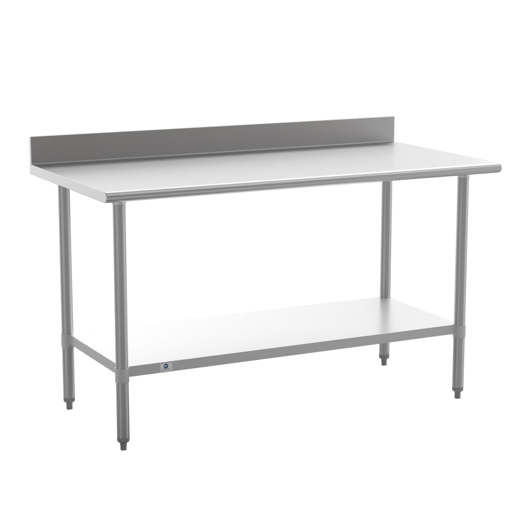 Reese Commercial Grade 430 Stainless Steel 18 Gauge NSF Certified 30" x 60" Kitchen Prep and Work Table with Adjustable Shelf and 4" Backsplash