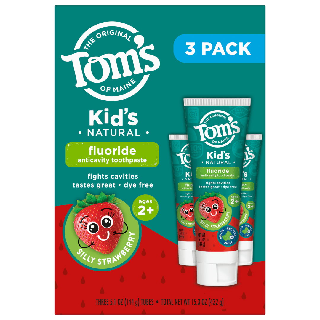 Tom's of Maine Fluoride Kids Toothpaste, Natural Toothpaste, Dye Free, No Artificial Preservatives, Silly Strawberry, 5.1 oz. 3-Pack