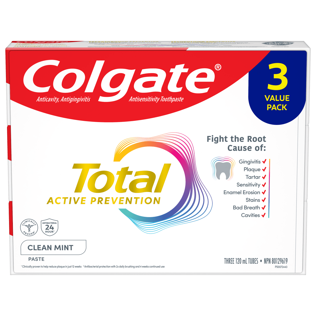 Colgate Total Active Prevention Clean Mint Toothpaste, 120 mL, 3 Pack