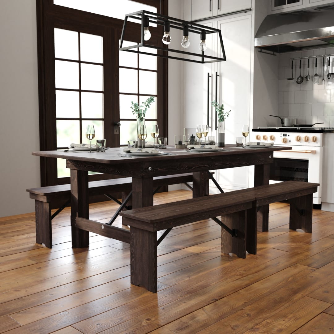 HERCULES 7' x 40" Rectangular Antique Rustic Mahogany Solid Pine Folding Farm Table