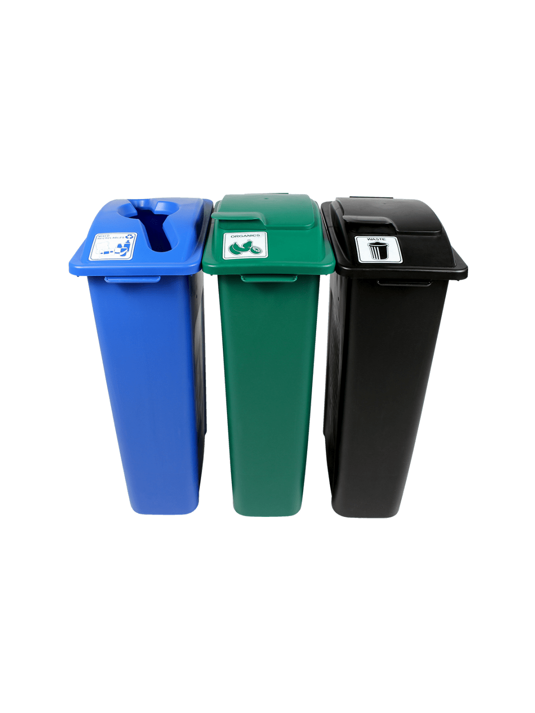  WASTE WATCHER - Triple - Kit - Mixed Recyclables-Organics-Waste - Mixed-Solid Lift-Solid Lift - Blue-Green-Black
