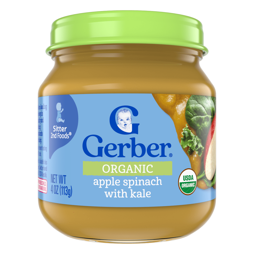 Gerber Stage 2 Baby Food, Organic Apple Spinach with Kale Jar, Non-GMO, Baby Puree