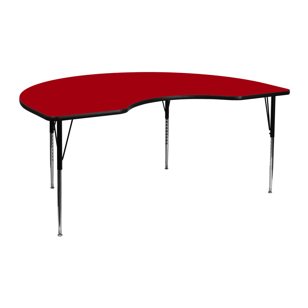 Wren 48''W x 72''L Kidney Red Thermal Laminate Activity Table - Standard Height Adjustable Legs