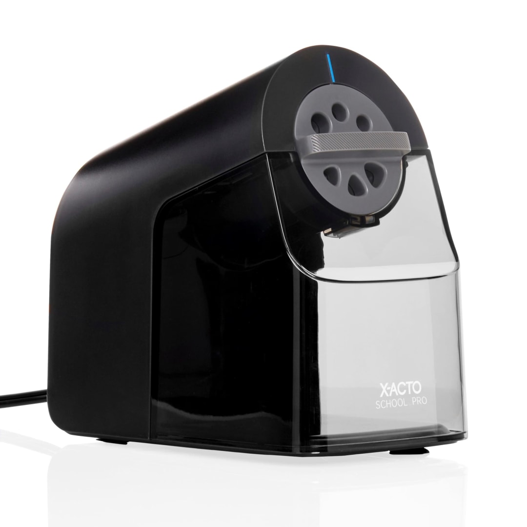 X-ACTO® Pencil Sharpener, School Pro® Electric Pencil Sharpener, With Six Size Dial, XL Shavings Bin, Black, 1 Count