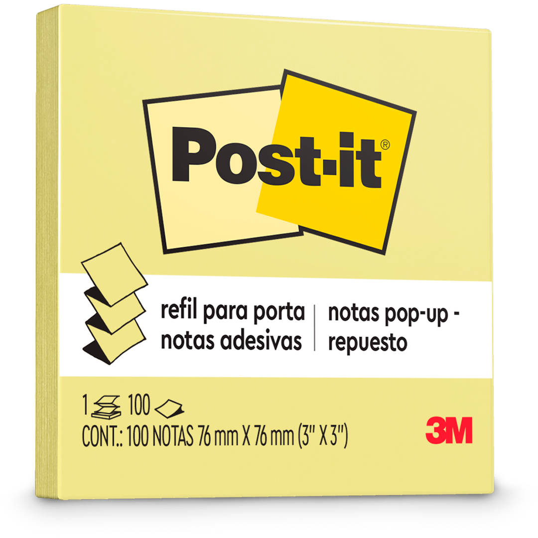 Bloco de Notas Adesivas Post-it®, Refil, Amarelo, 76 mm x 76 mm, 100 Folhas