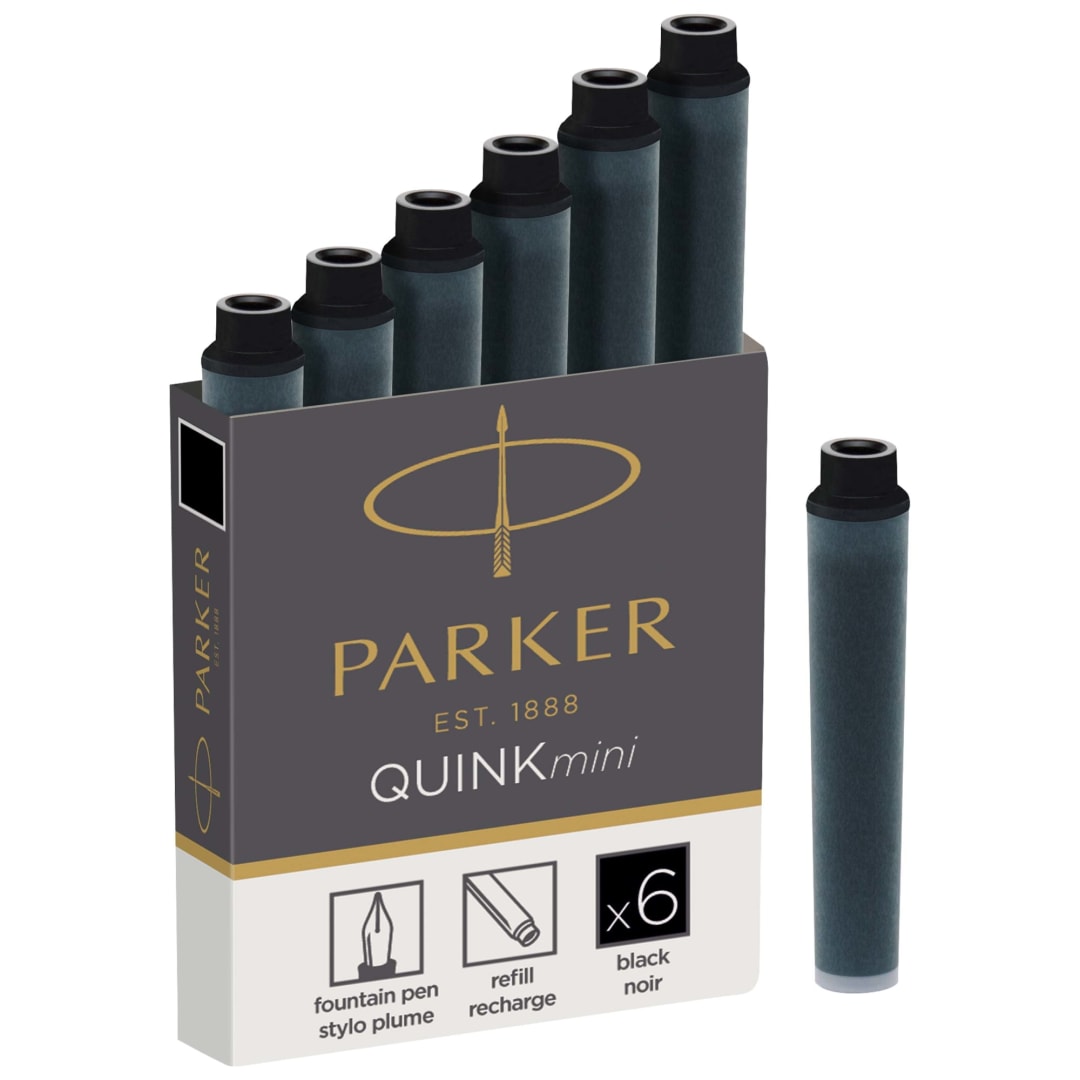 Parker Mini Fountain Pen Ink Refill Cartridges | Black QUINK Ink | 6 Count
