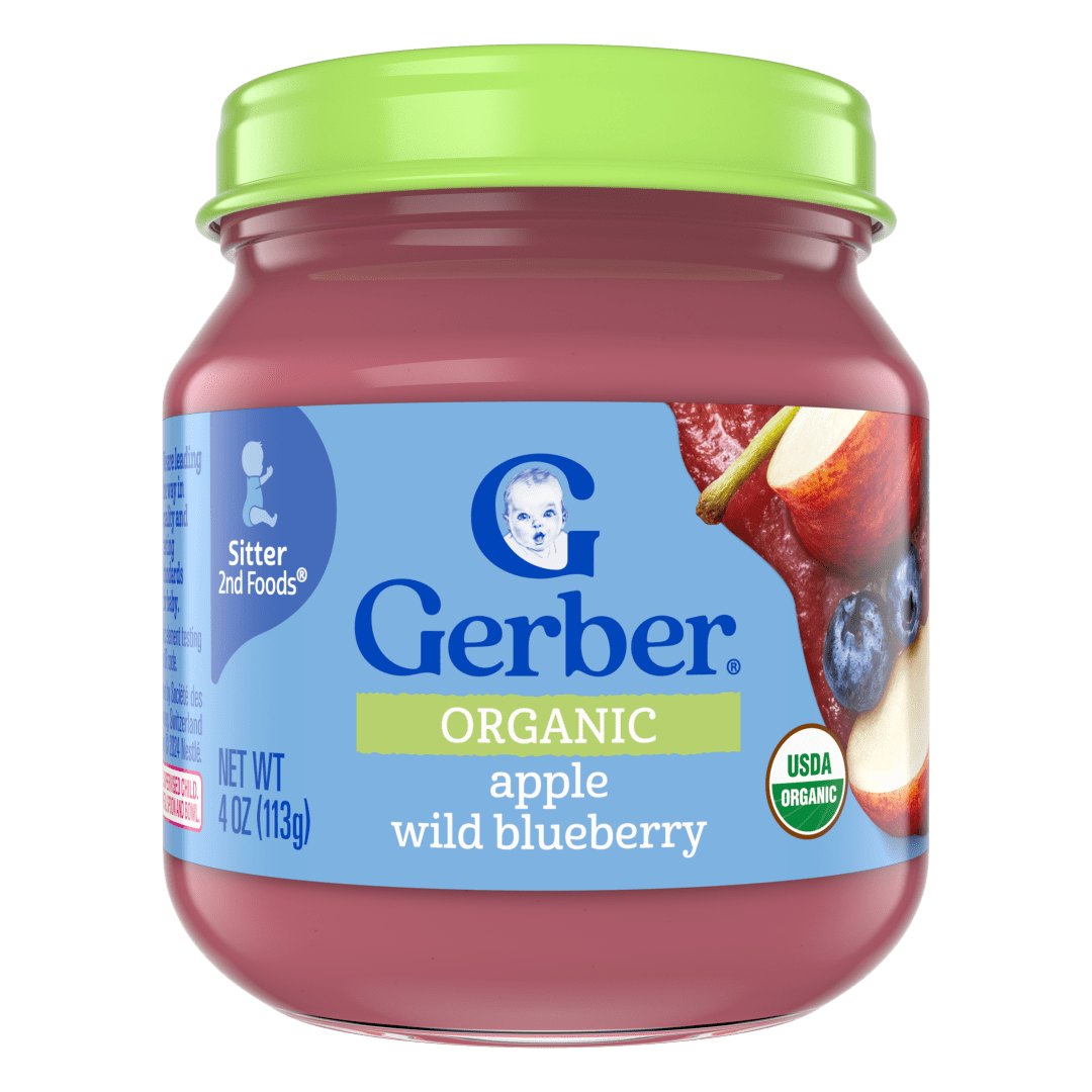 Gerber Stage 2 Baby Food, Organic Apple Wild Blueberry Jar, Non-GMO, Baby Puree