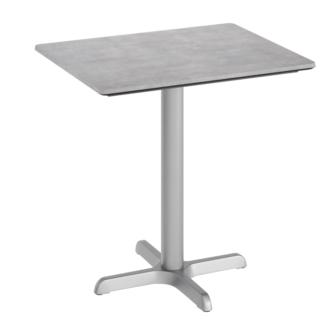 TopGuard 30" x 24" Outdoor Tabletop, Gray Faux Concrete, Seamless Surface Technology, 22x22 Silver X Base, Moisture, Scratch, Heat, UV Resistant
