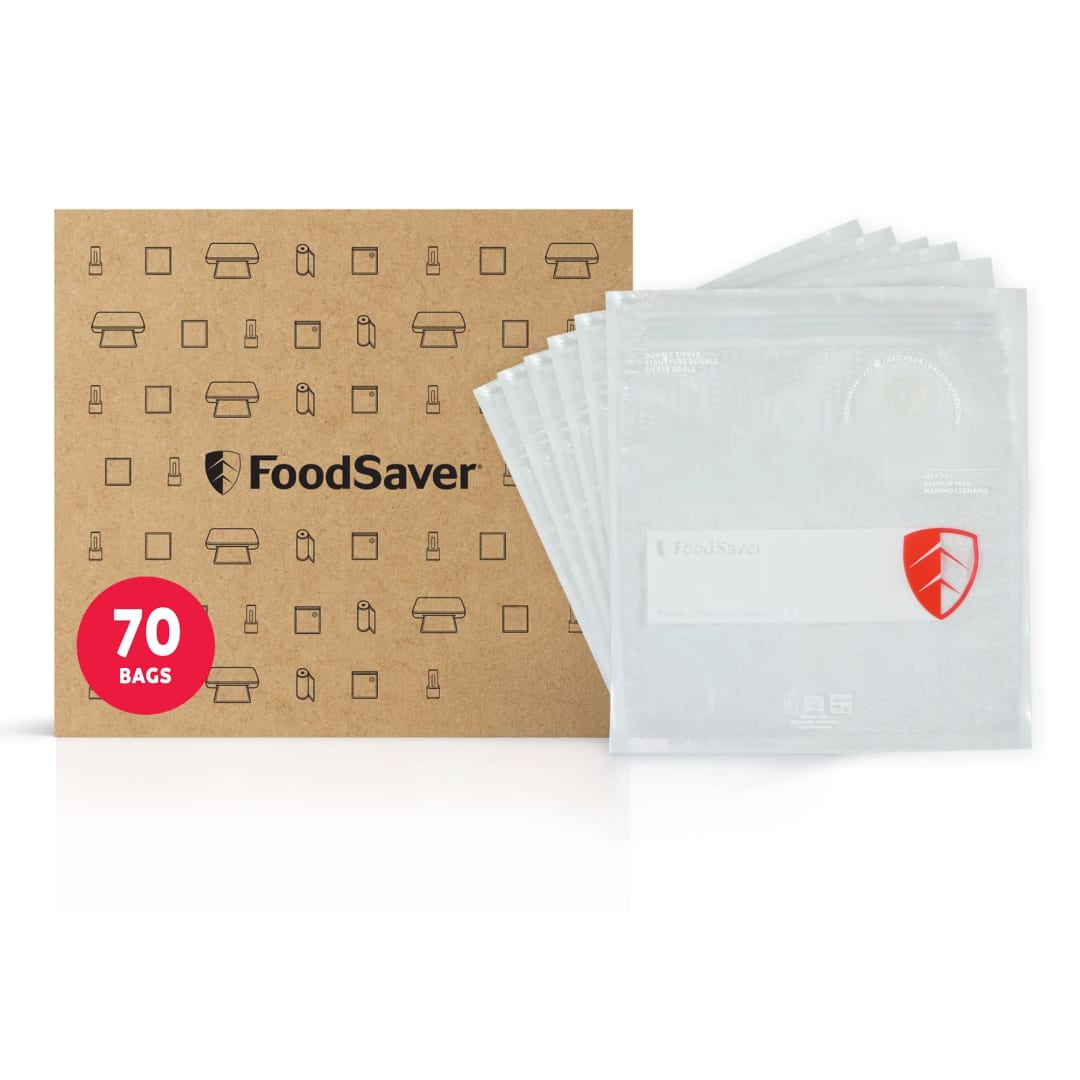 FoodSaver Vacuum Zipper Quart Bags, 70 Count BPA-Free Reusable Storage Bags for Food, Sous Vide, and Meal Prep, Compatible with Handheld Sealers