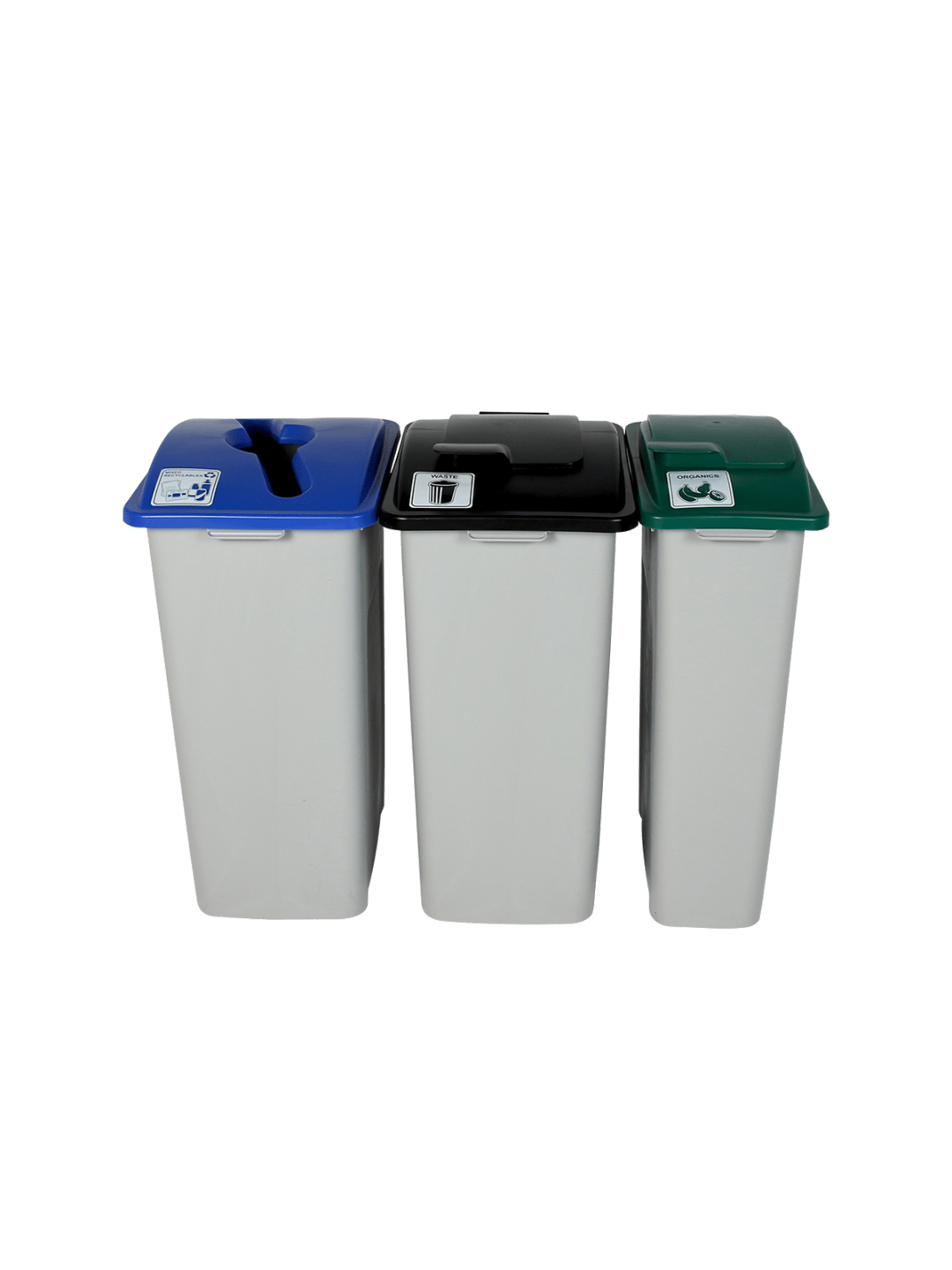 WASTE WATCHER - Triple - Kit - Xl - Mixed Recyclables-Organics-Waste - Mixed-Solid Lift-Solid Lift - Grey-Blue-Green-Black