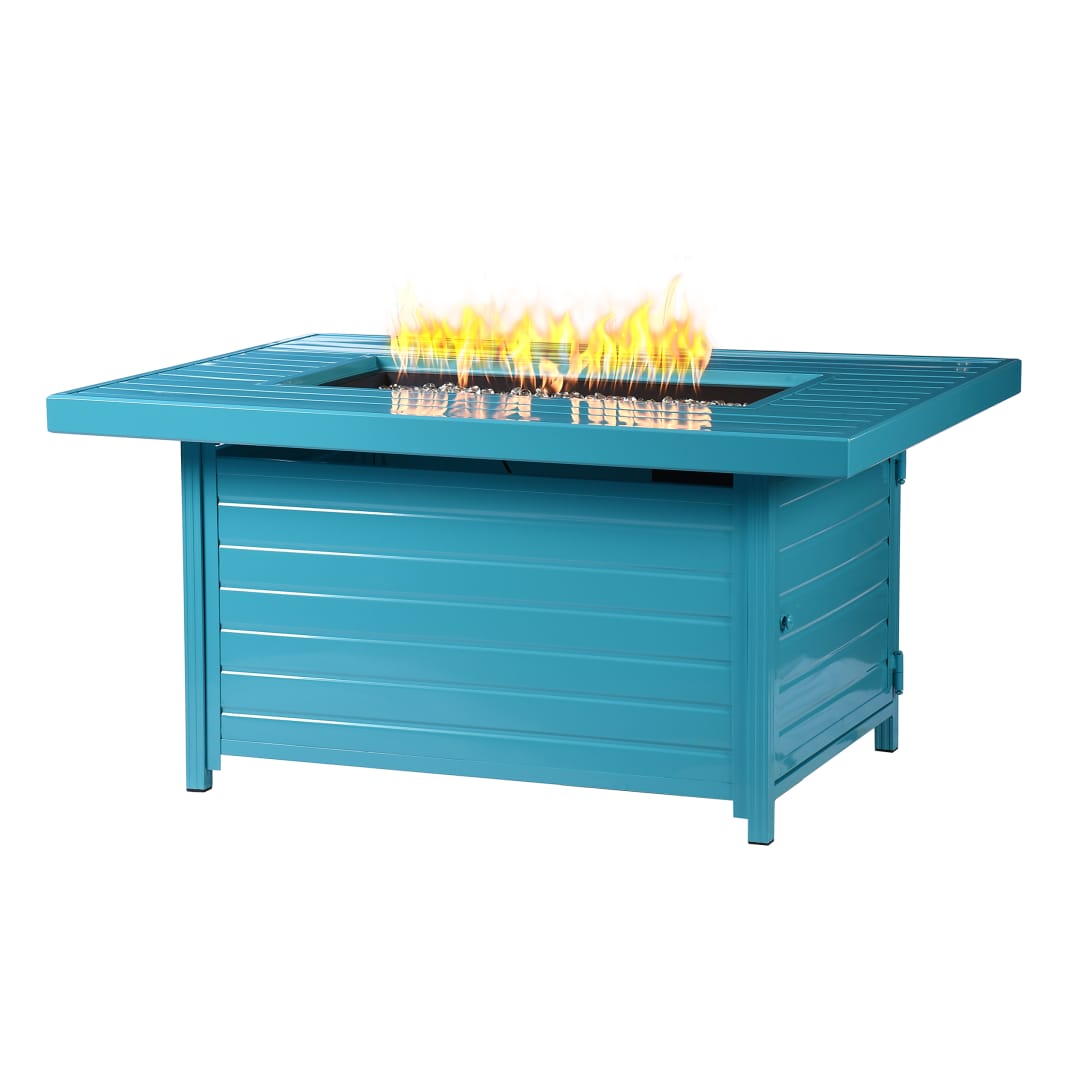 Rectangular 48 in. x 36 in. Aluminum Propane Fire Pit Table, Glass Beads, Two Covers, Lid, 55,000 BTUs in Blue Finish