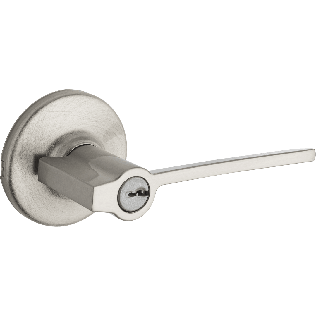 Ladera Round Keyed Entry Lever in Satin Nickel with Microban Protection