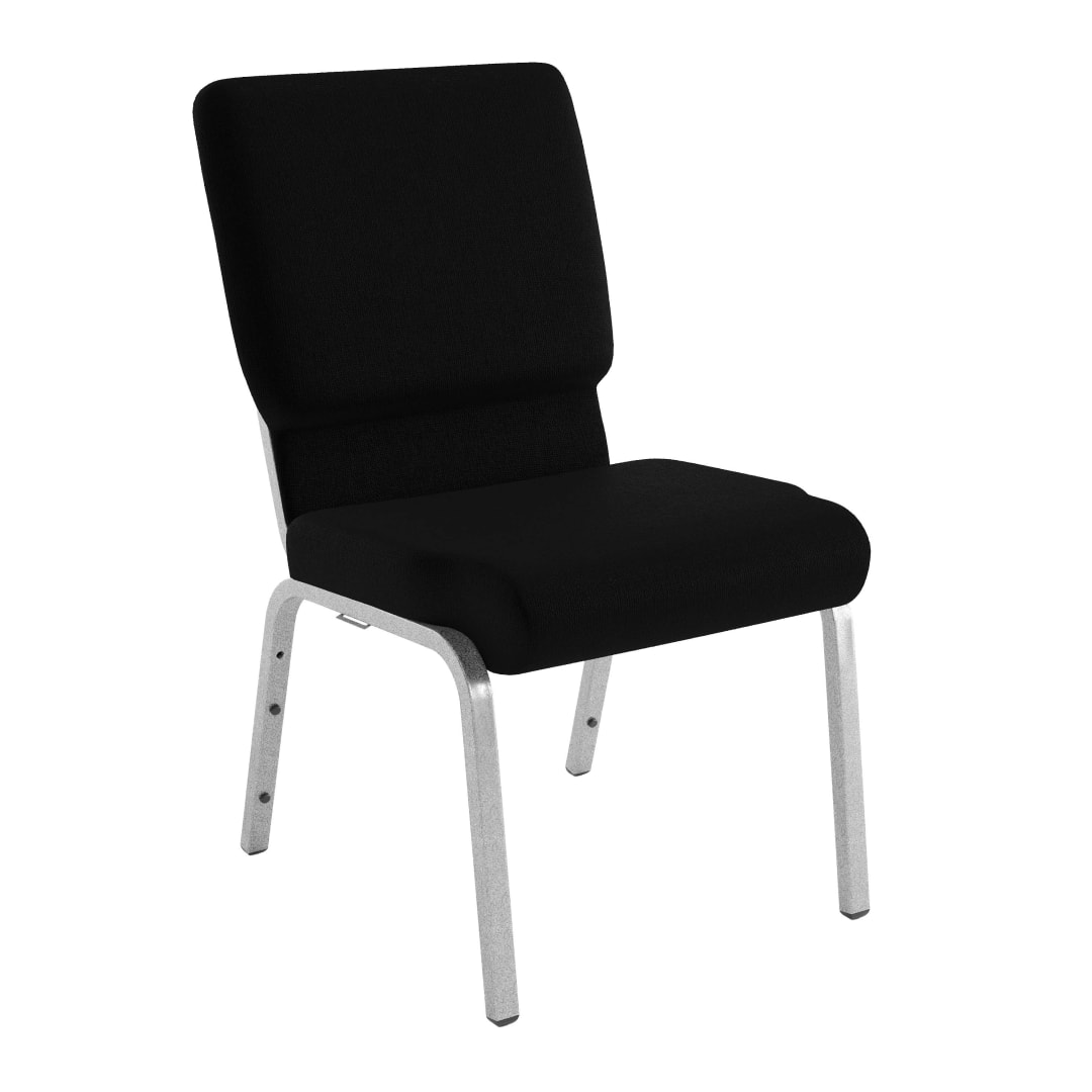 4 Pack HERCULES Series 18.5''W Stacking Church Chair in Black Fabric - Silver Vein Frame