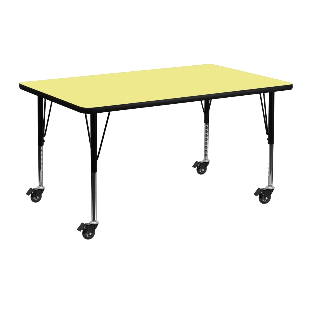 Wren Mobile 24''W x 48''L Rectangular Yellow Thermal Laminate Activity Table - Height Adjustable Short Legs