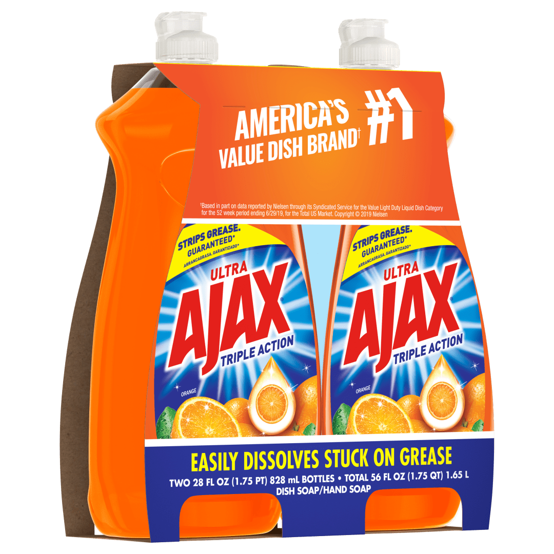 Ajax Ultra Triple Action Liquid Dish Soap, Orange - 28 Fluid Ounce (Twin Pack)