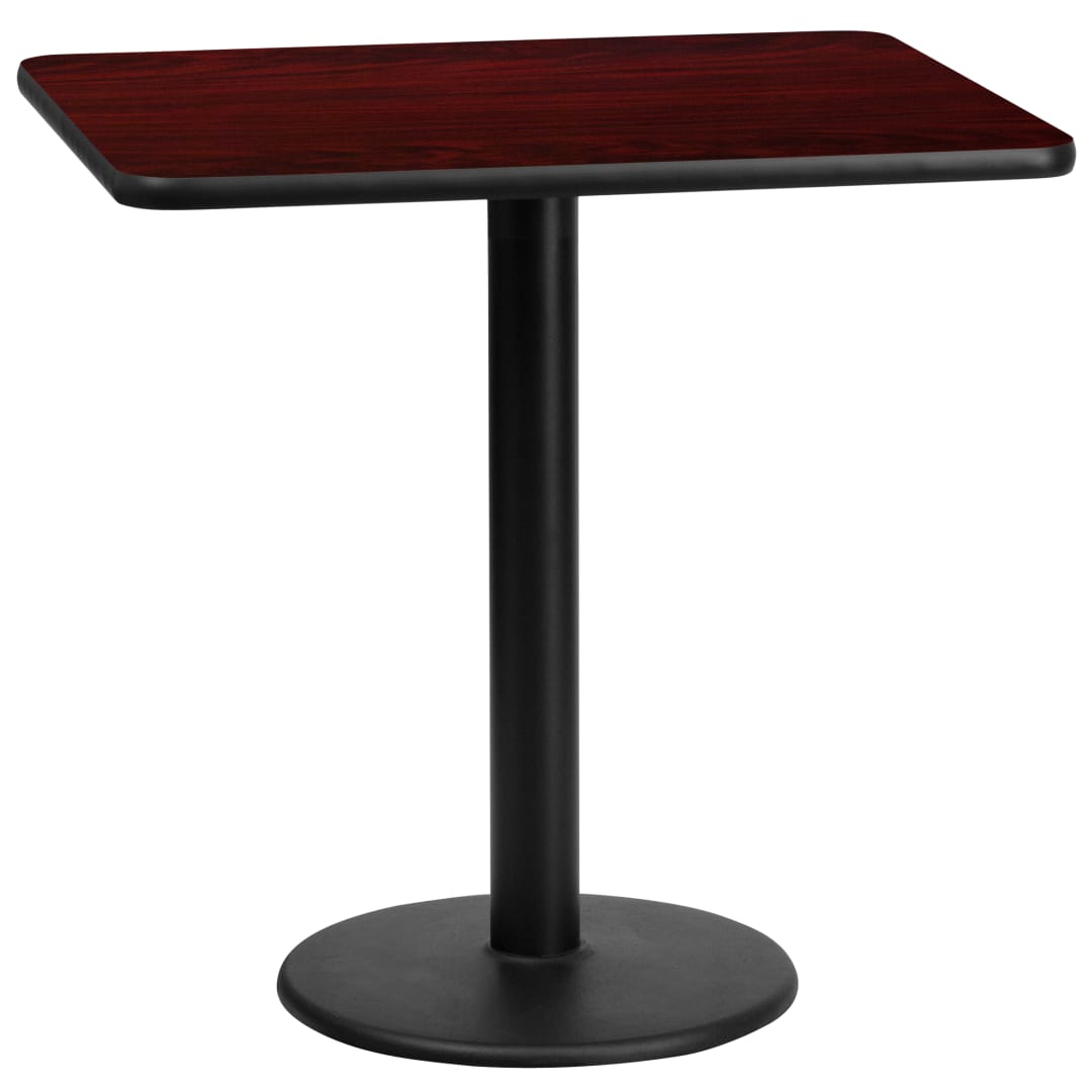 Graniss 24'' x 30'' Rectangular Mahogany Laminate Table Top with 18'' Round Table Height Base