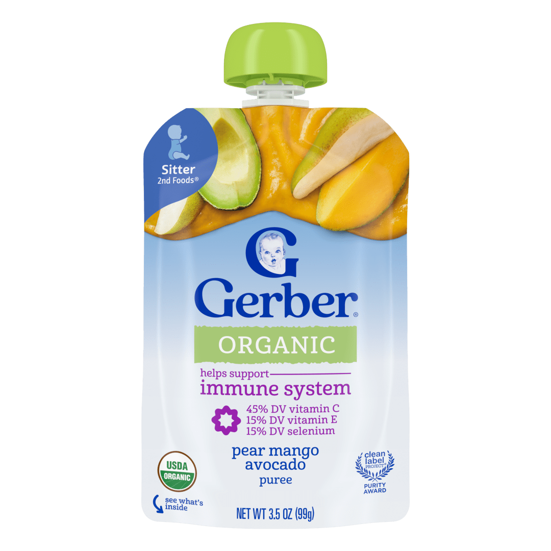 Gerber Stage 2 Baby Food, Organic Pear Mango Avocado, Baby Food Pouches, Puree