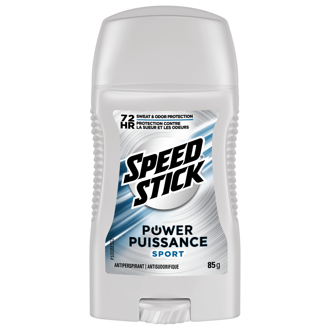 Déodorant antisudorifique Speed Stick Puissance pour hommes, protection de 72 heures contre les odeurs et la transpiration, parfum Sport, bâton de 85 g