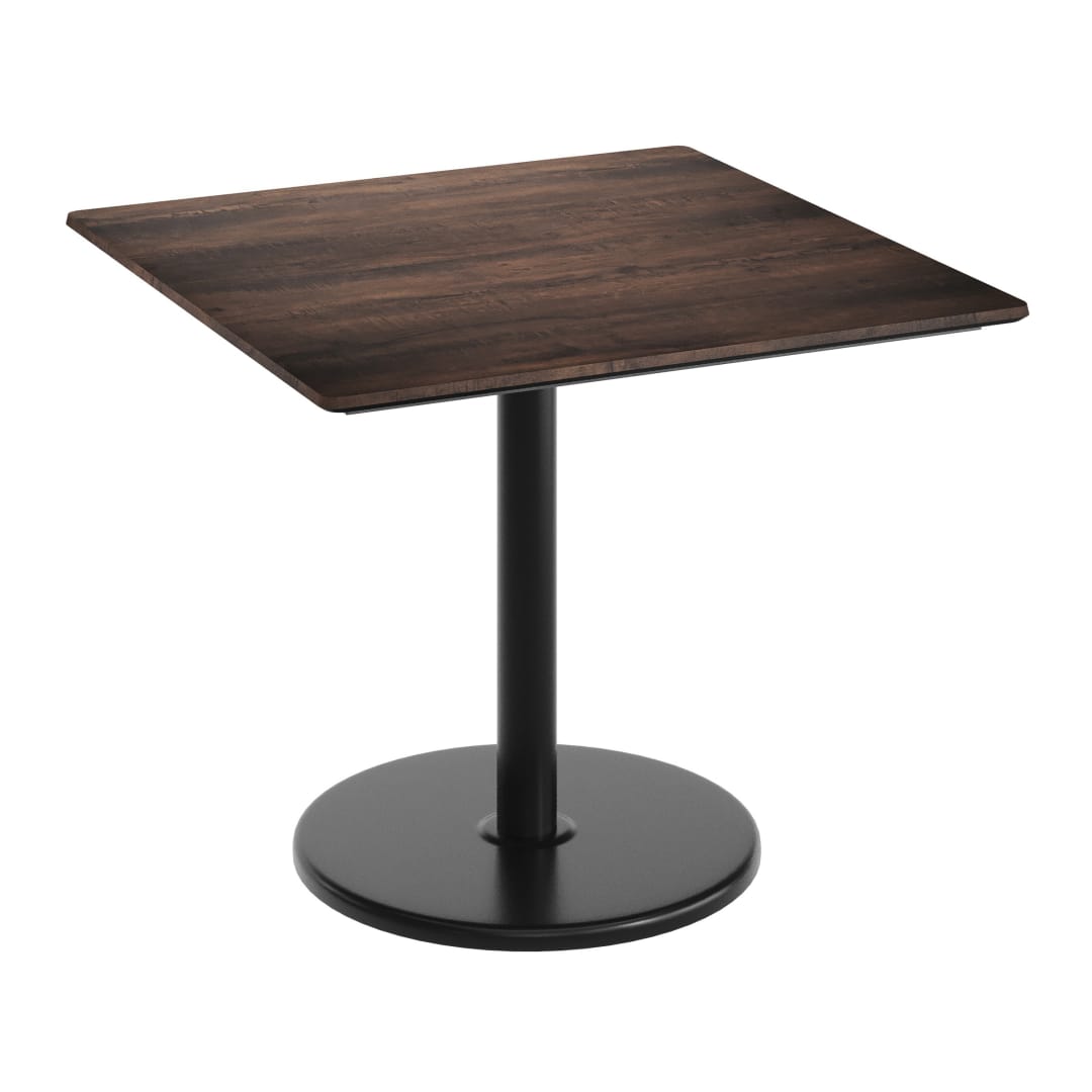 TopGuard 36" Square Tabletop, Seamless Surface Technology, Dark Brown with 24" Black Round Table Height Base, Moisture, Scratch, Heat, UV Resistant