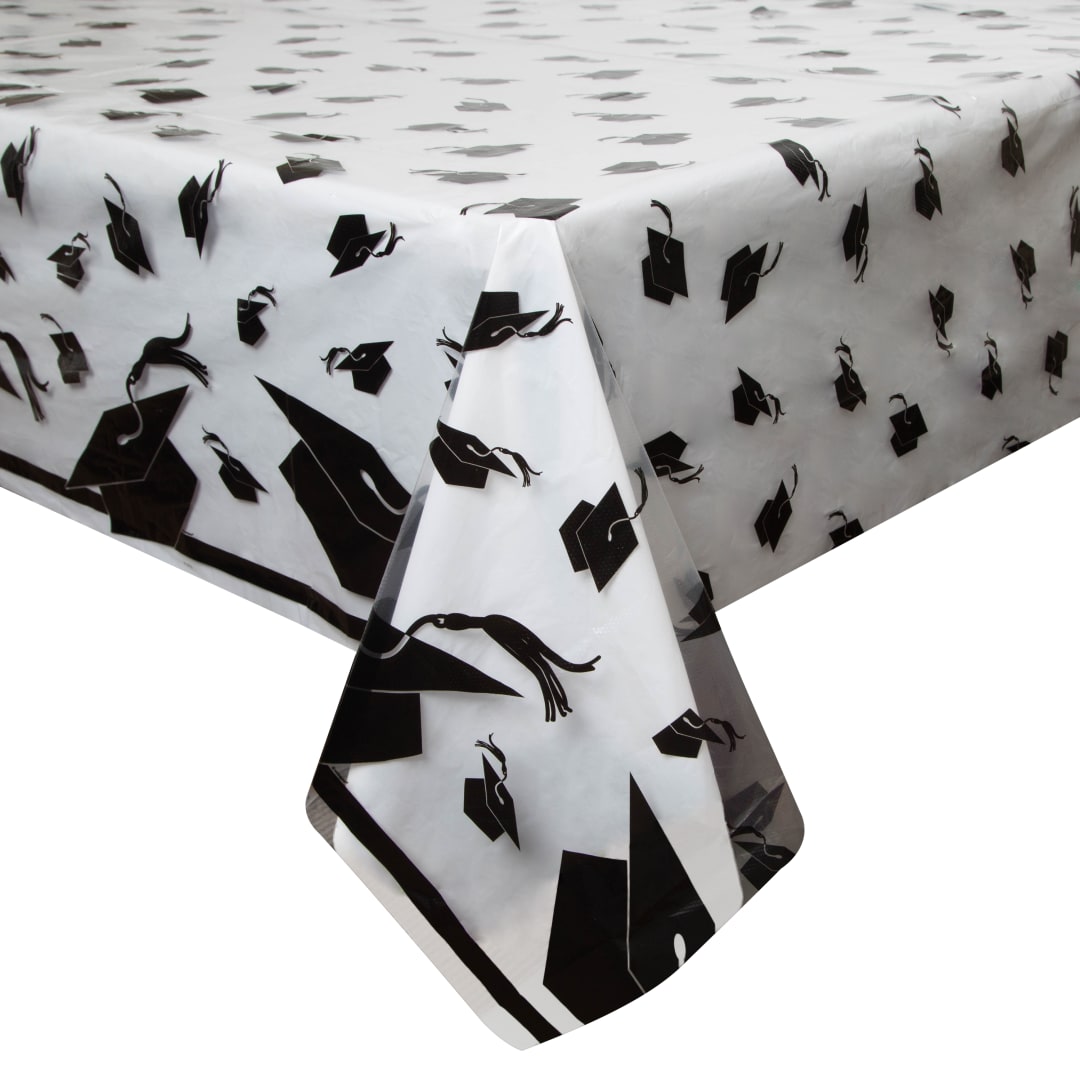 Graduation Caps Rectangular Plastic Table Cover, 54" x 108"