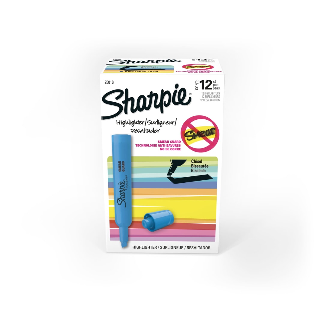Sharpie Tank Style Highlighters Chisel Tip Fluorescent Blue Box of 12