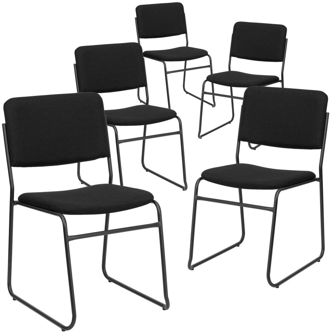 5 Pack HERCULES Series 500 lb. Capacity High Density Black Fabric Stacking Chair with Sled Base