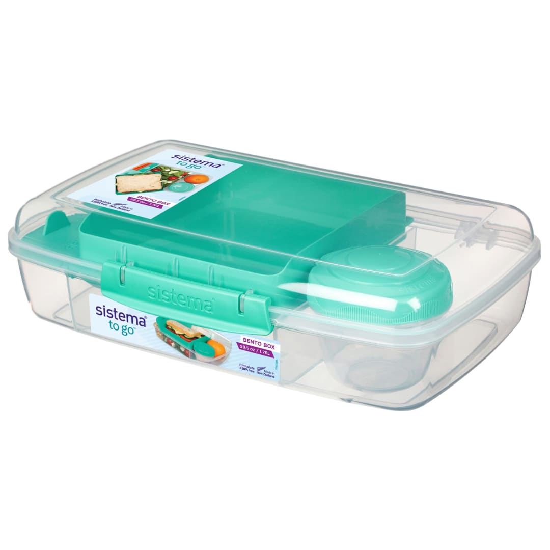 Sistema Bento Box TO GO, Long, Lunch Box with Yoghurt/Fruit Pot, 1.76 L, Assorted Colours (Not Selectable) [21671-53C]