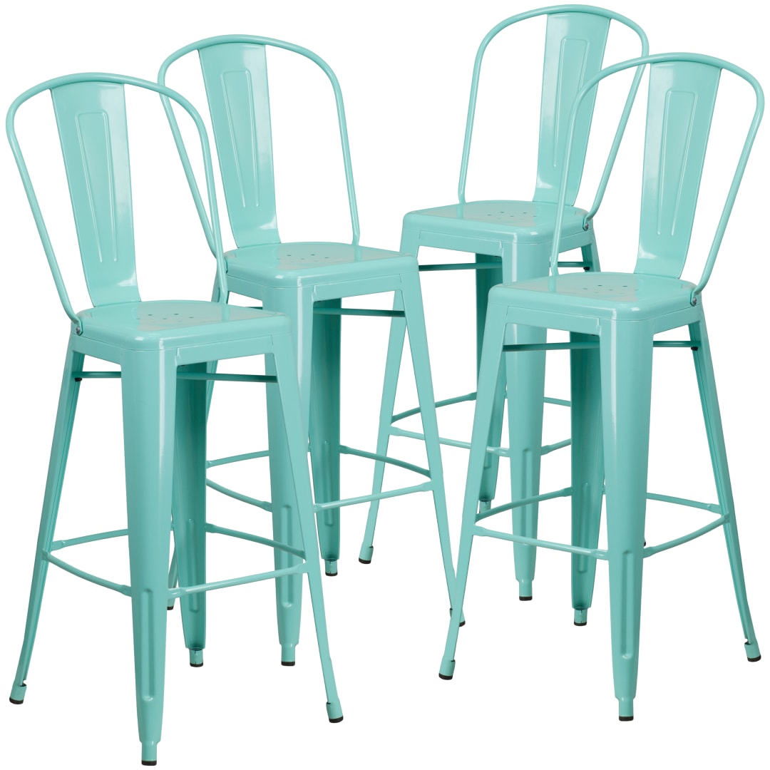 Blake Commercial Grade 4 Pack 30" High Mint Green Metal Indoor-Outdoor Barstool with Back