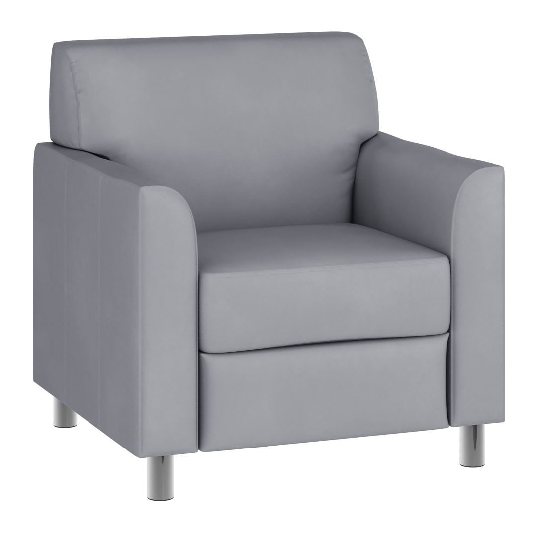 HERCULES Diplomat Gray LeatherSoft Chair with Clean Line-Stitched Frame and Chrome Legs