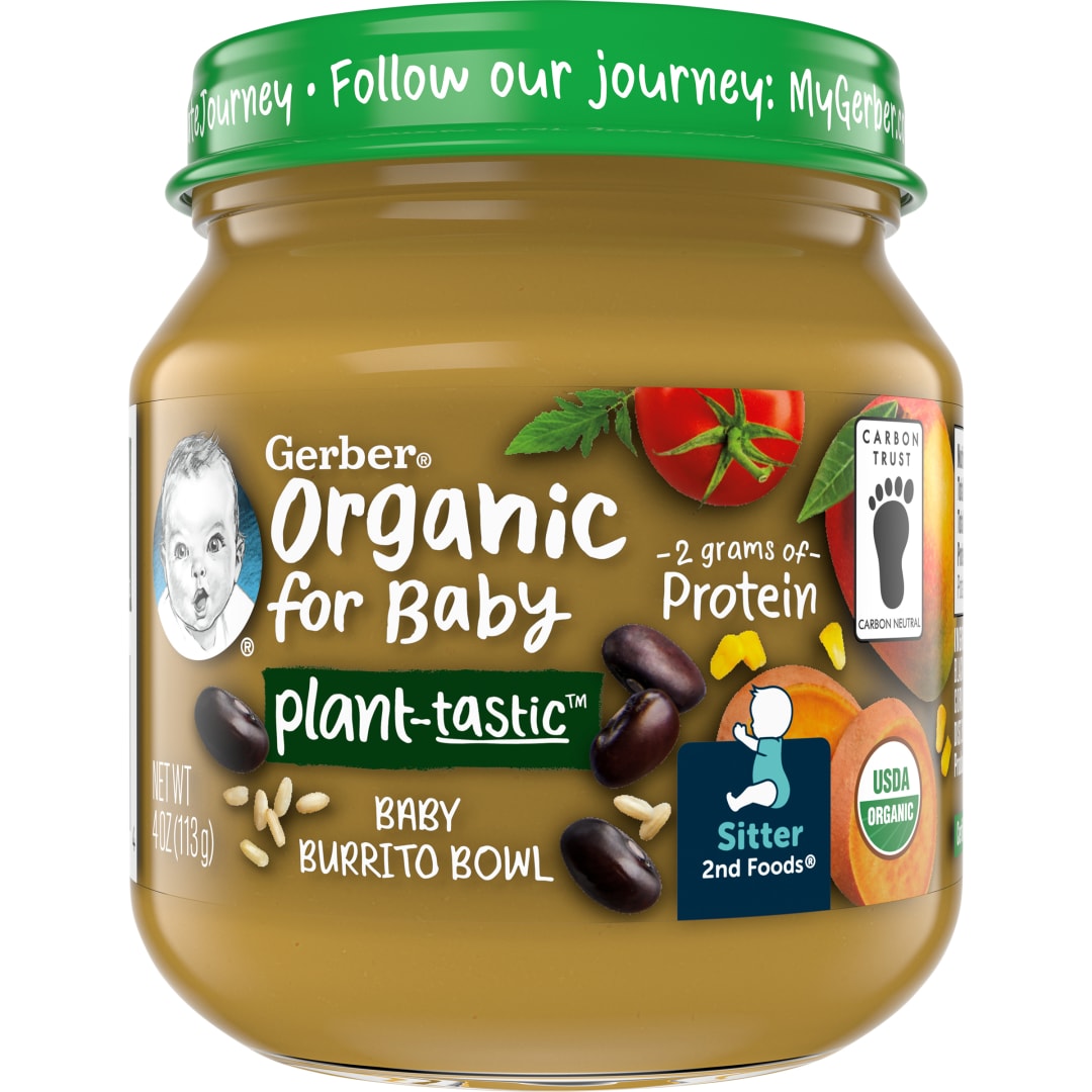 Gerber Organic Baby Food, 2nd Foods for Sitter, Plant-tastic, Baby Burrito Bowl, 4 oz Glass Jar