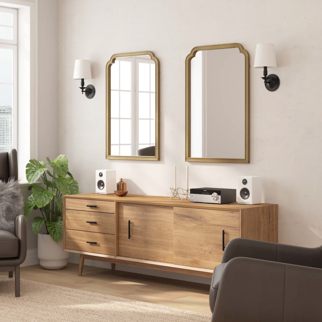 Efie 36" x 24" Large Accent Wall Mirror with Solid Wood Frame for Bathroom, Entryway, Dining Room &amp; Living Room in Weathered