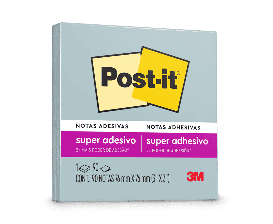 Bloco de Notas Super Adesivas Post-it®, Azul, 7.6 cm x 7.6 cm, 90 Folhas