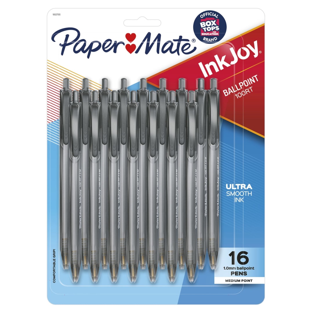 Paper Mate InkJoy 100RT Retractable Ballpoint Pens, Medium Point (1.0mm), Black, 16 Count