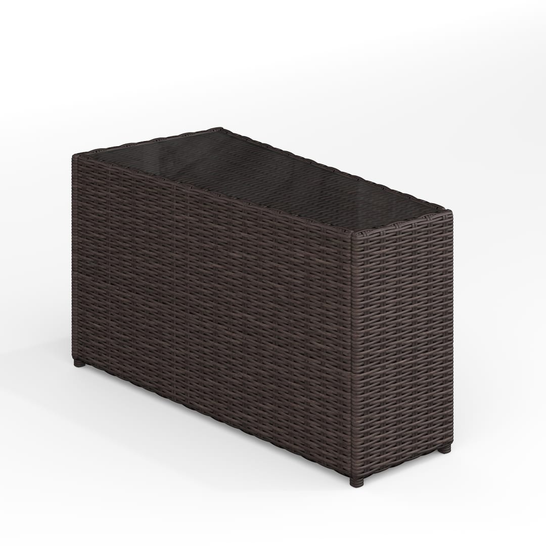 Bedford Indoor-Outdoor Tapered Patio Side Table with Inset Tempered Glass Top in Brown Rattan Wicker