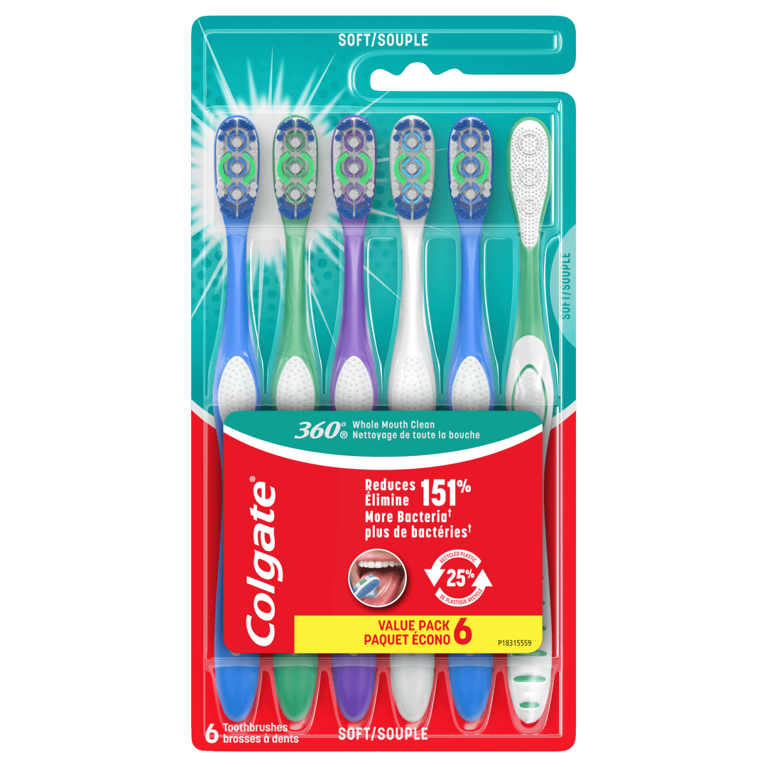Colgate 360 Whole Mouth Clean Medium toothbrush for adults, 6pk