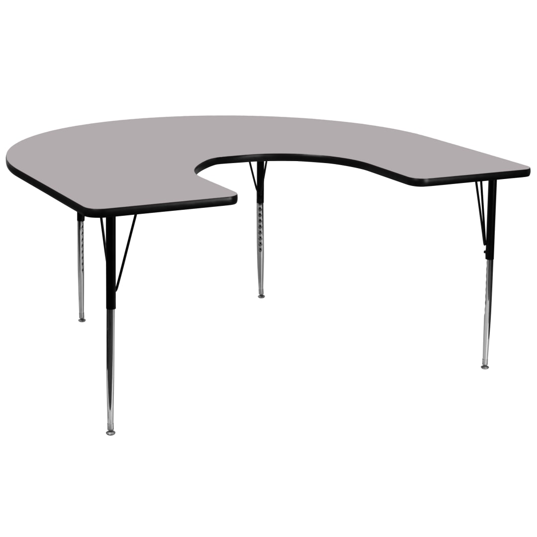 Wren 60''W x 66''L Horseshoe Grey Thermal Laminate Activity Table - Standard Height Adjustable Legs