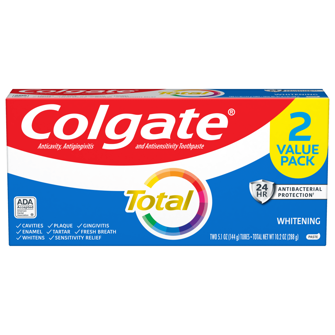 Colgate Total Teeth Whitening Toothpaste, Mint Toothpaste, 5.1 oz Tube, 2 Pack